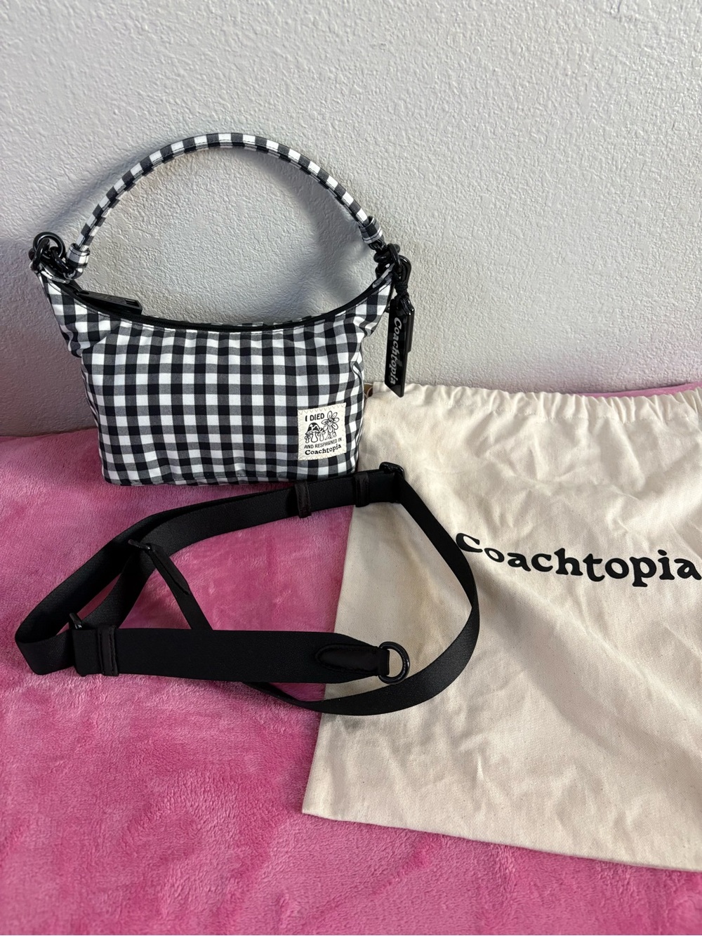 Coach Coachtopia Black & White Gingham Mini Shoulder Bag